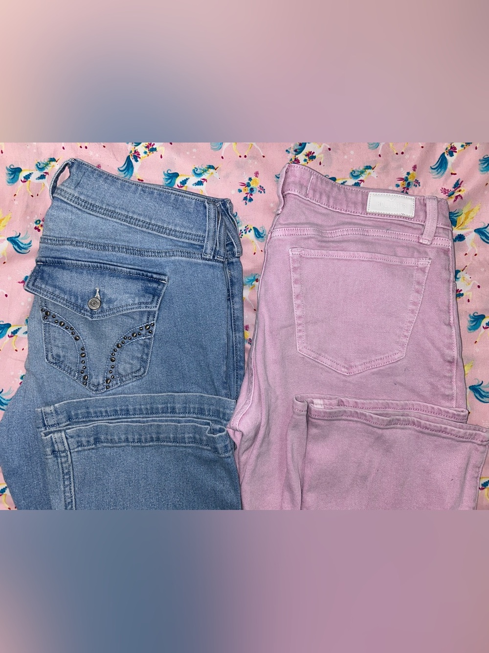 High-Rise Jeans - Pink and Light Blue